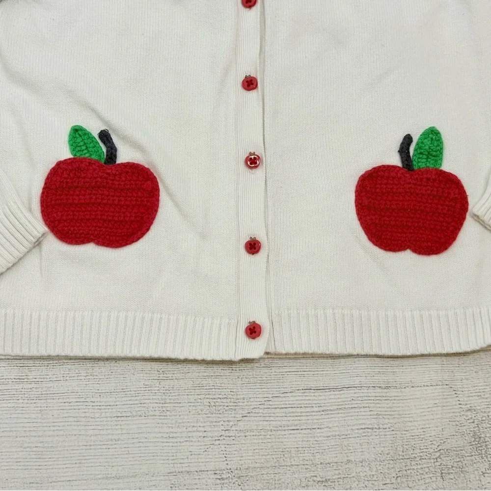 Gymboree Apple Cardigan Sweater Girls Size 8 Cream Knit Cute Fall